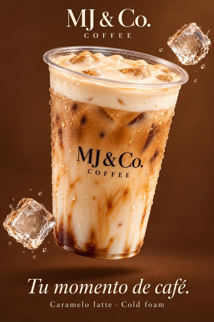 Caramel latte con hielo de MJ & Co. Coffee